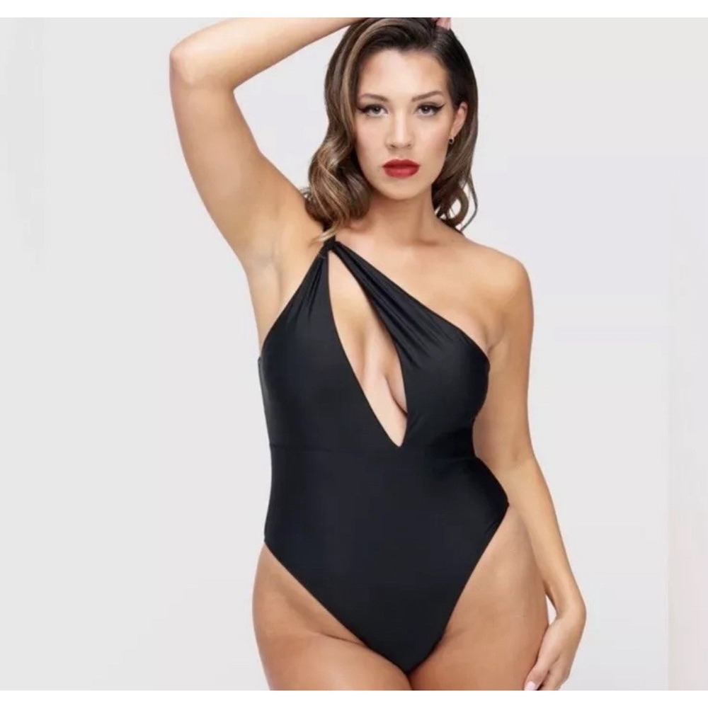 New Frederick's‎ of Hollywood Sardinia One Shoulder Swimsuit  L/Large Black NWOT